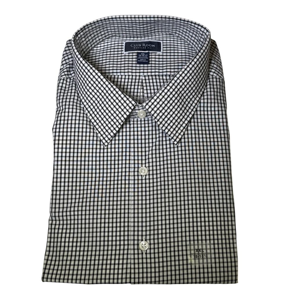 Club Room Men's Regular Fit Check Dress Shirt, black XXL  $50